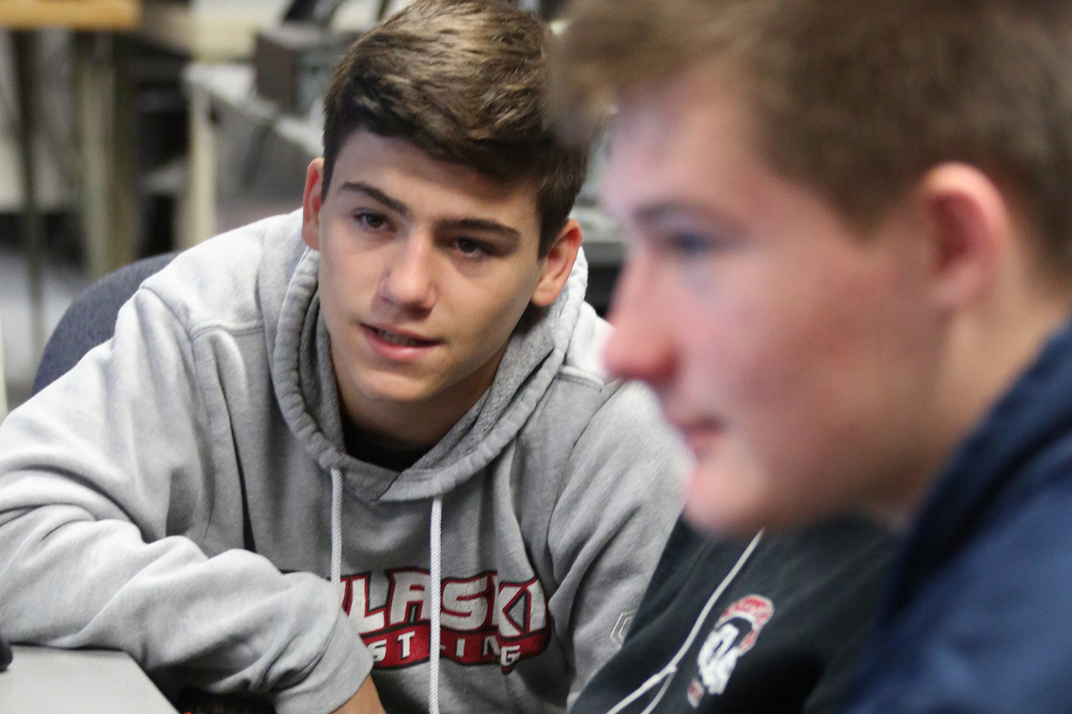 two GEAR UP Online students in a high school classroom