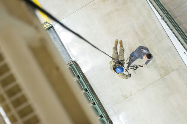 Student practicing military skills