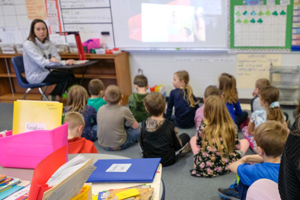 Young children in elementary classroom